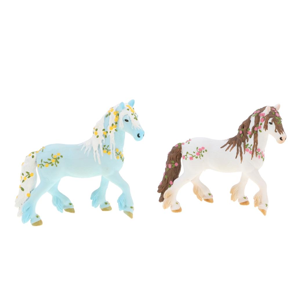 2Pcs Elven Horse with Flower Animal Model Figurines Kids Toy Home Decor