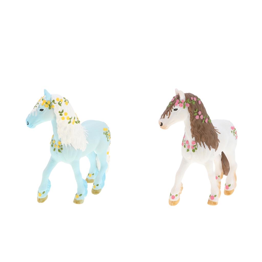 2Pcs Elven Horse with Flower Animal Model Figurines Kids Toy Home Decor