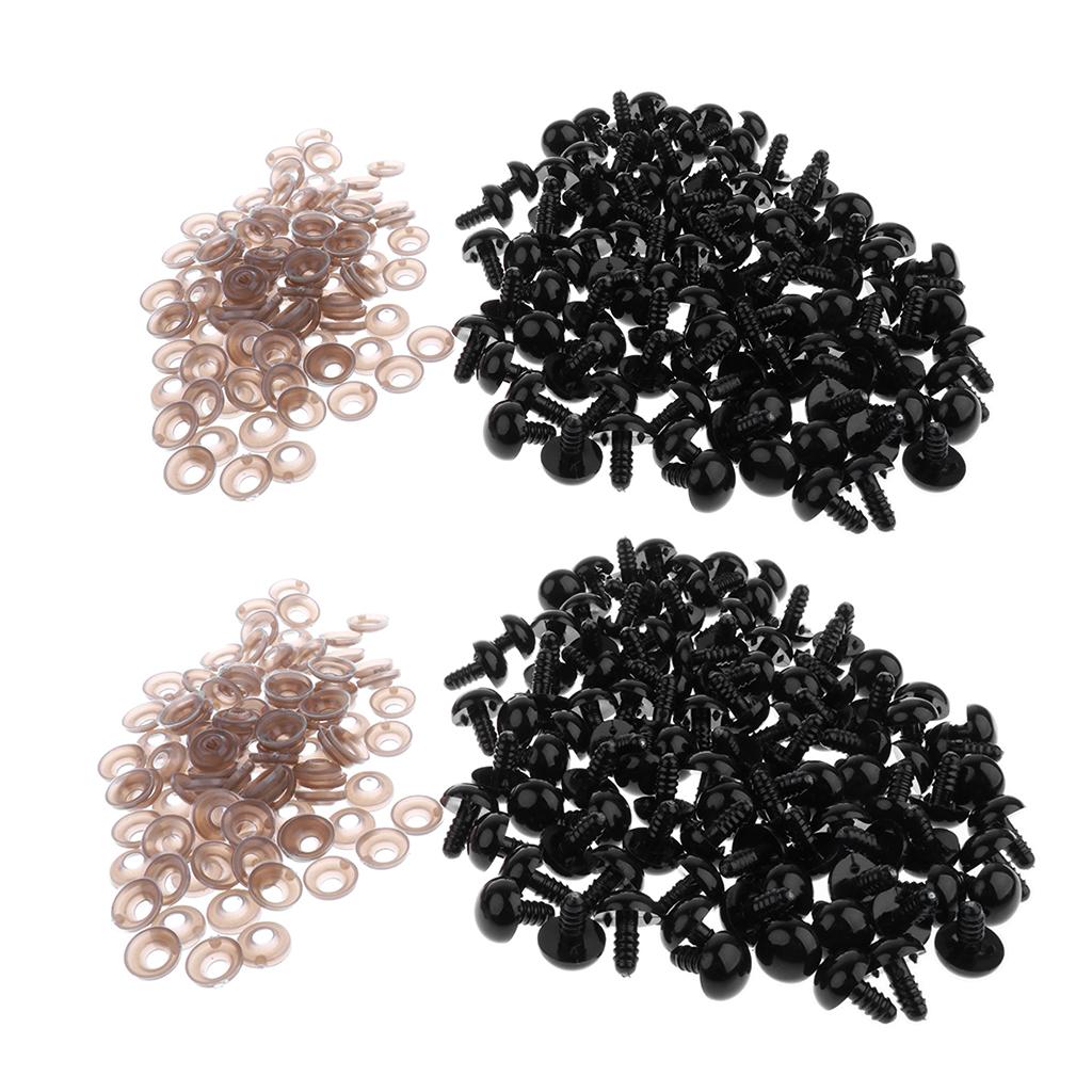 200pcs Black Plastic Safety Eye with Backs for Bear Doll DIY Craft 12mm 15mm