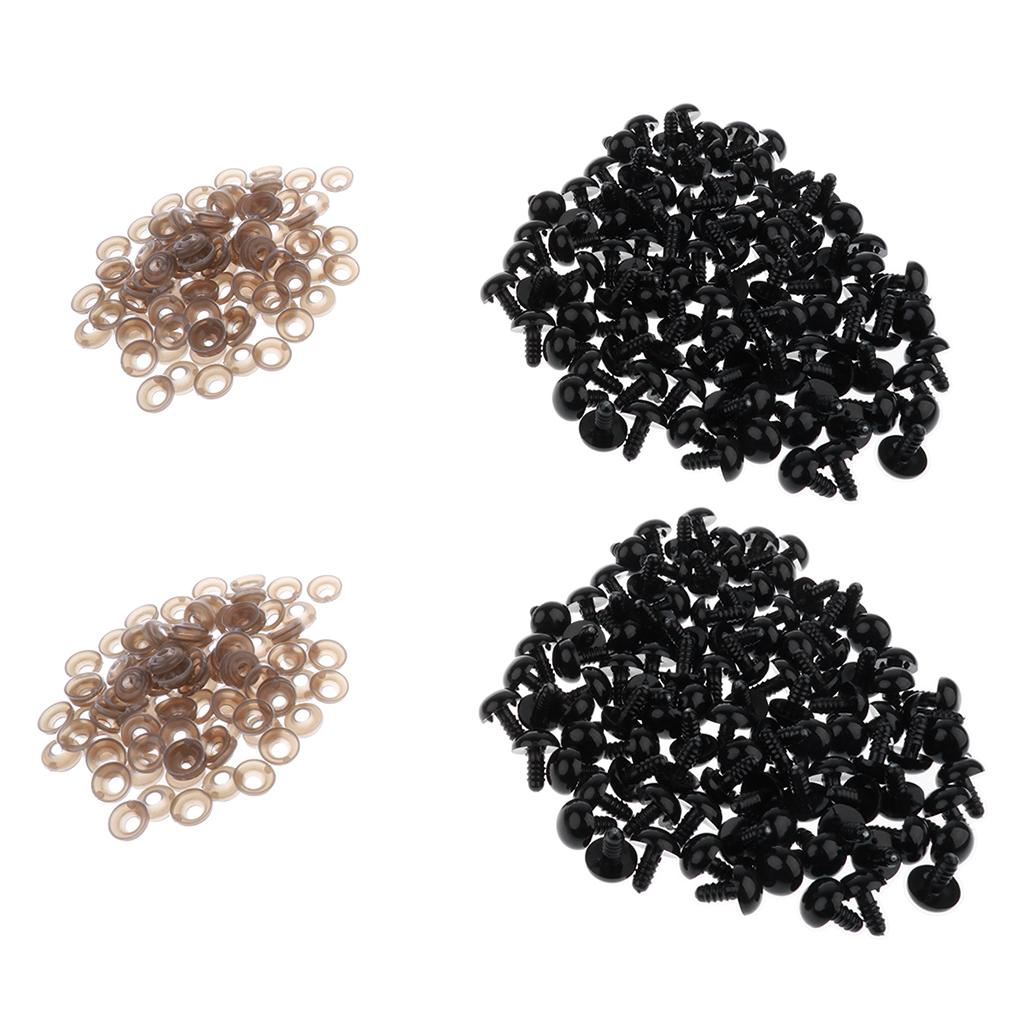200pcs Black Plastic Safety Eye with Backs for Bear Doll DIY Craft 12mm 15mm