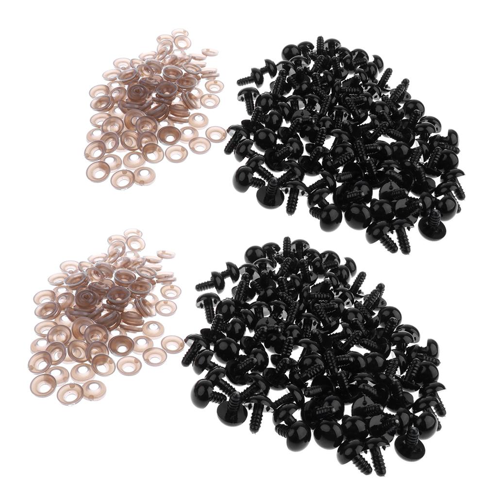 200pcs Black Plastic Safety Eye with Backs for Bear Doll DIY Craft 12mm 15mm