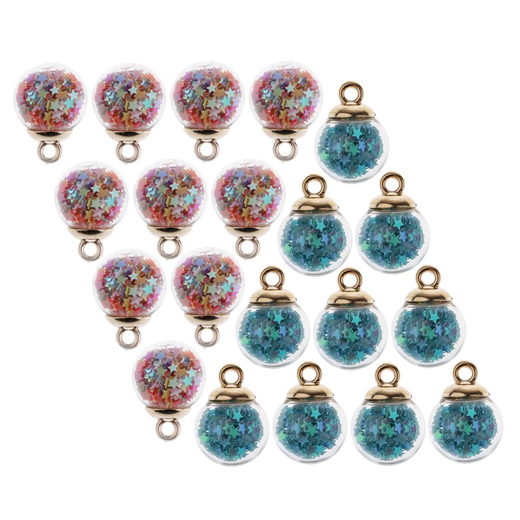 20 Pieces 16mm Mixed Tiny Star Glass Ball Charms Pendant DIY Earring Craft