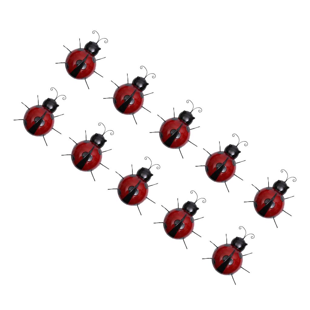 10Pcs Mini Metal Ladybug Fence Hanger Wall Hanging Outdoor Garden Decor Red