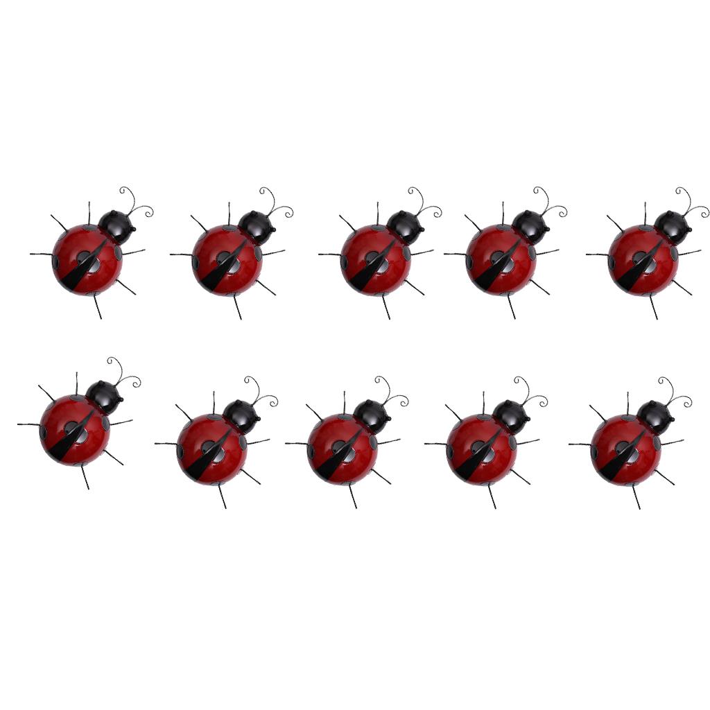 10Pcs Mini Metal Ladybug Fence Hanger Wall Hanging Outdoor Garden Decor Red