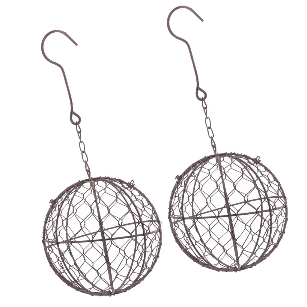 2Pcs Retro Iron Ball Shape Succulent Pot Metal Hanging Planter Plant Holder