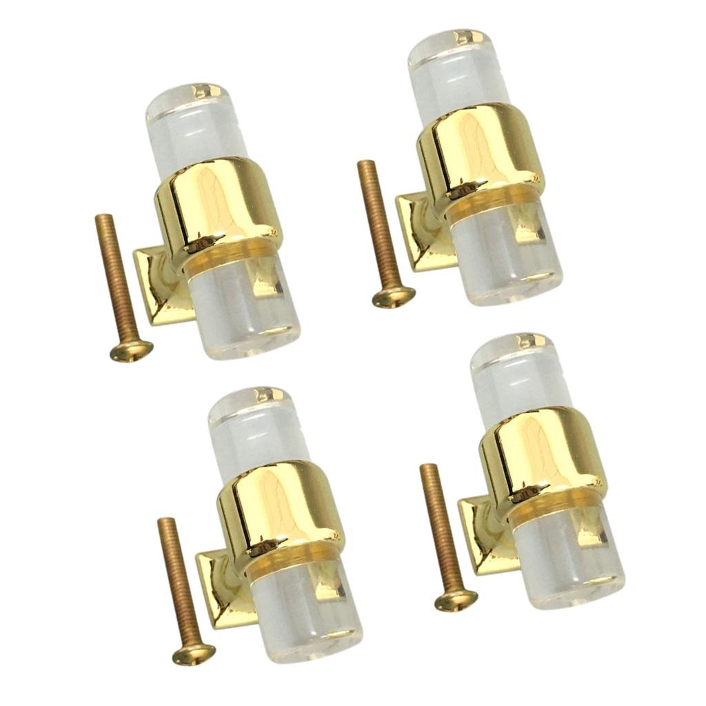 4Pcs Acrylic Door Pull Knob Drawer Cabinet Cupboard Handle Hardware Gold