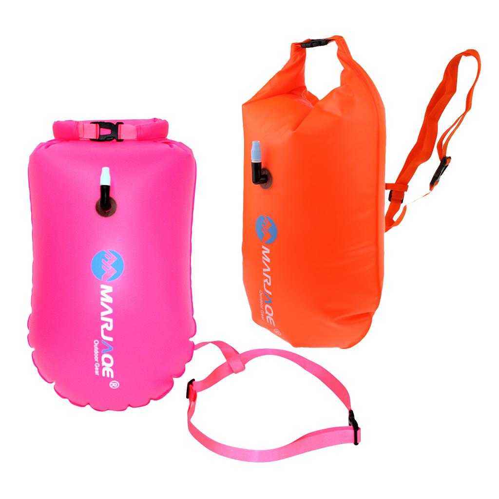 2Pcs High Visibility Inflatable Bag Open Water Swim Safety Float Tow Bag