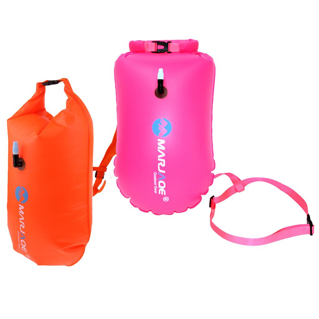 2Pcs High Visibility Inflatable Bag Open Water Swim Safety Float Tow Bag