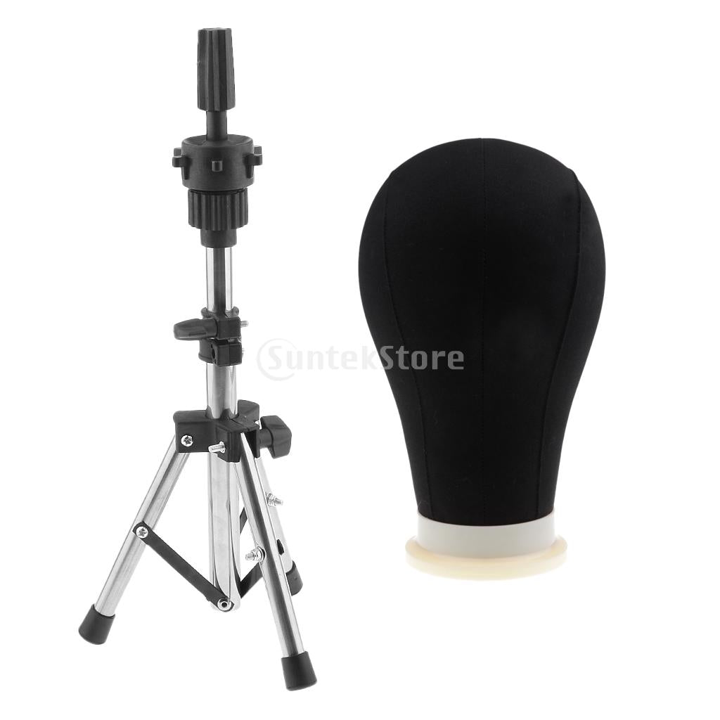 22inch Canvas Poly Mannequin Head for Wig Hat Making Display Stand w/ Stand