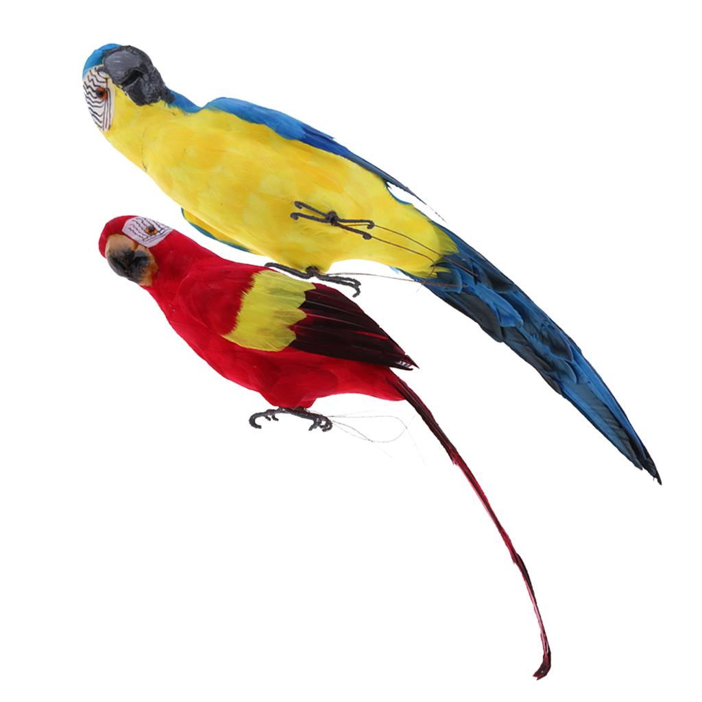 Blue & Red Bird Feather Realistic Home Garden Decor Ornament Parrot Bird