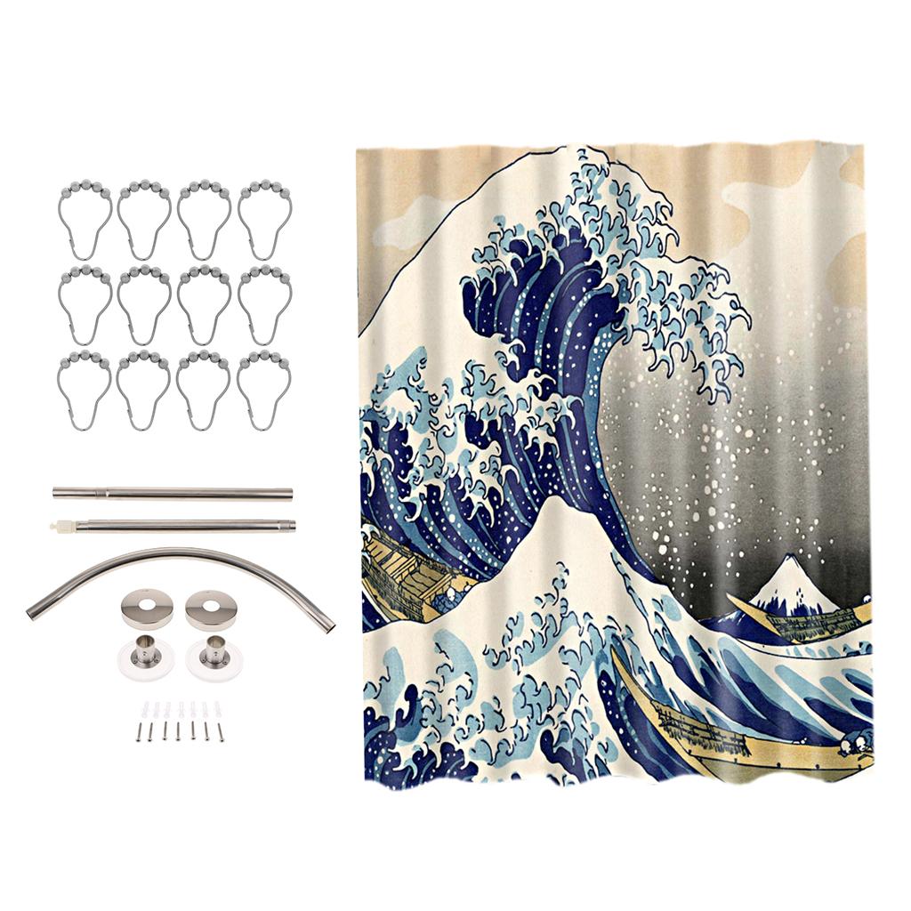 17inch Adjustable Curved Bathroom Shower Curtain Rod + 180cm Shower Curtain