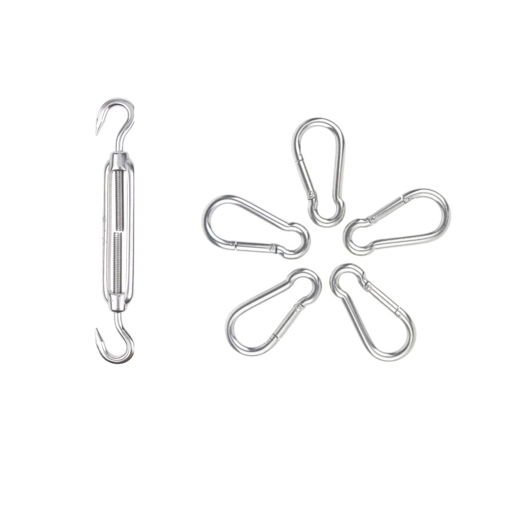 1x Stainless Steel 304 Hook&Hook Turnbuckle M6&5x Pear-shaped Carabiner 7mm