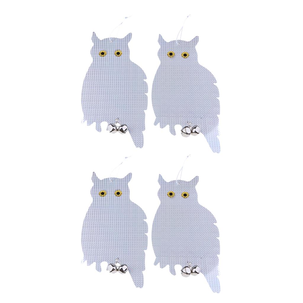 4x Reflective Owl Decoy & Bird Repellent Scarecrow Bird Deterrent with Bells