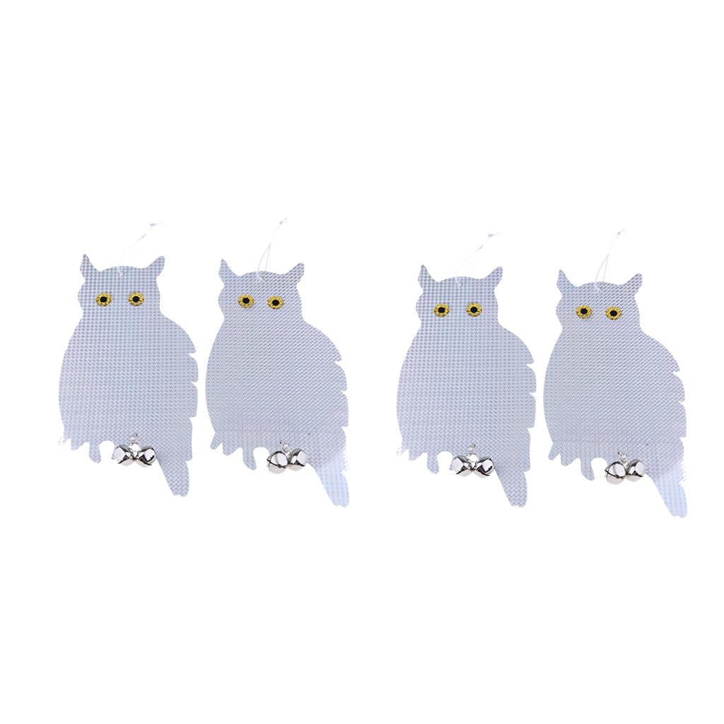 4x Reflective Owl Decoy & Bird Repellent Scarecrow Bird Deterrent with Bells