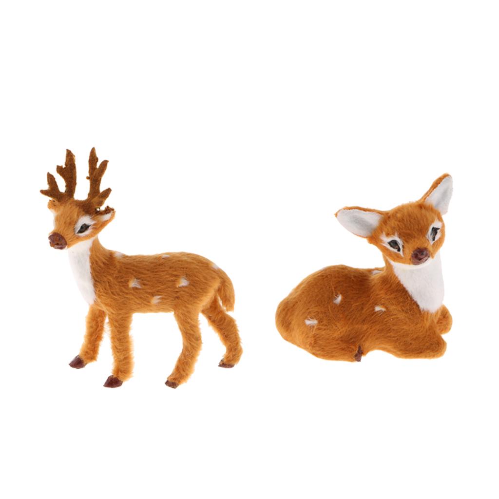 2Pieces Miniature Realistic Deer Figurine Statue Model Home Gift Decorative