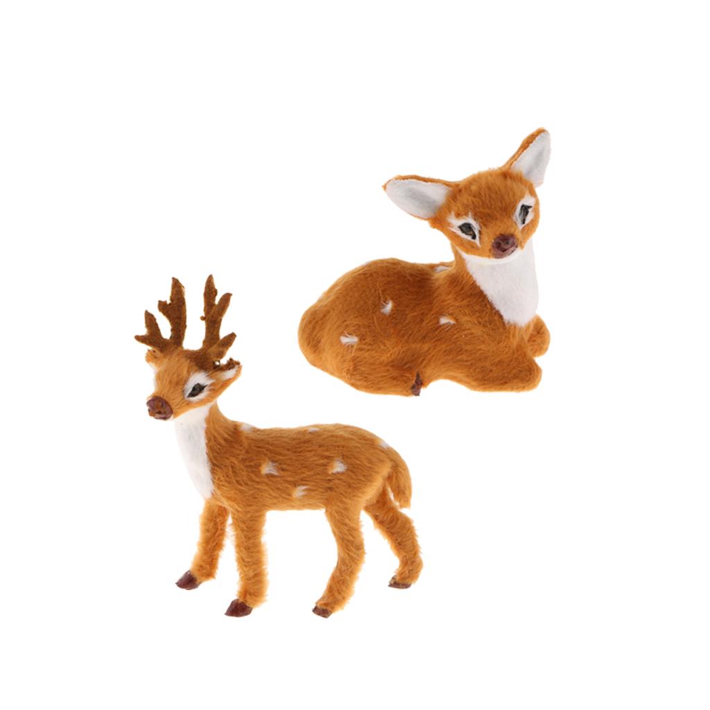 2Pieces Miniature Realistic Deer Figurine Statue Model Home Gift Decorative