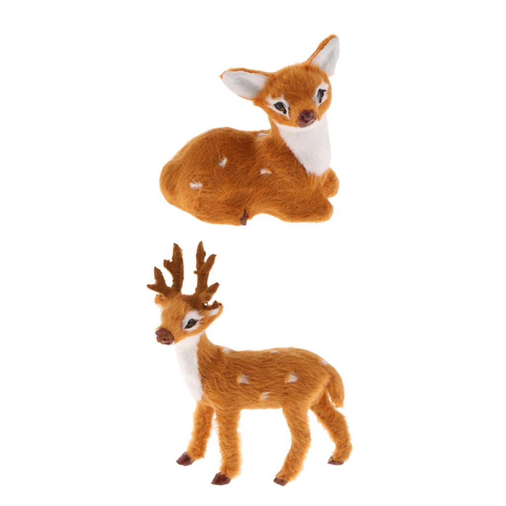2Pieces Miniature Realistic Deer Figurine Statue Model Home Gift Decorative