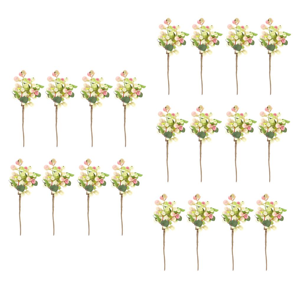 20x Plastic Artificial Fake Plant Fruit Berries Branches Home Decor Pink