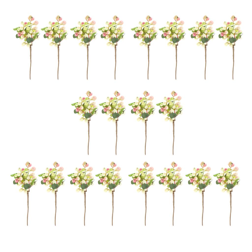 20x Plastic Artificial Fake Plant Fruit Berries Branches Home Decor Pink