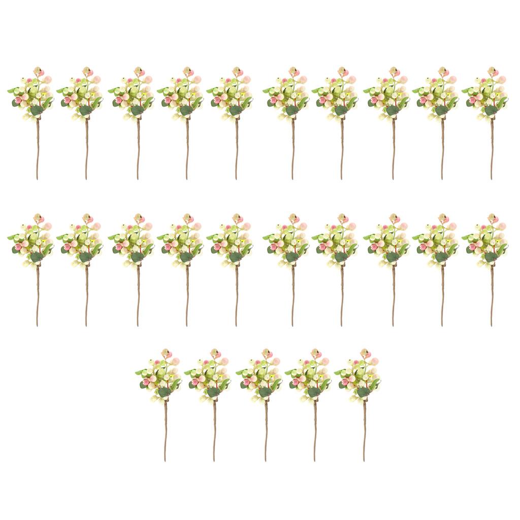 25x Plastic Artificial Fake Plant Fruit Berries Branches Home Decor Pink