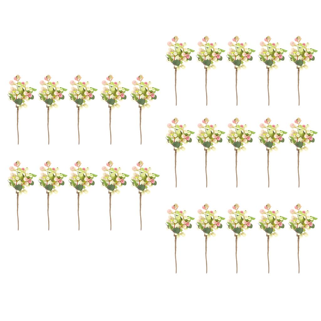 25x Plastic Artificial Fake Plant Fruit Berries Branches Home Decor Pink