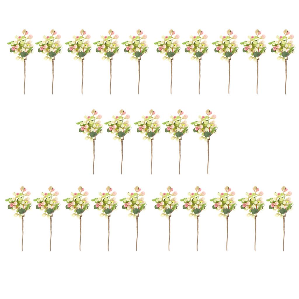 25x Plastic Artificial Fake Plant Fruit Berries Branches Home Decor Pink