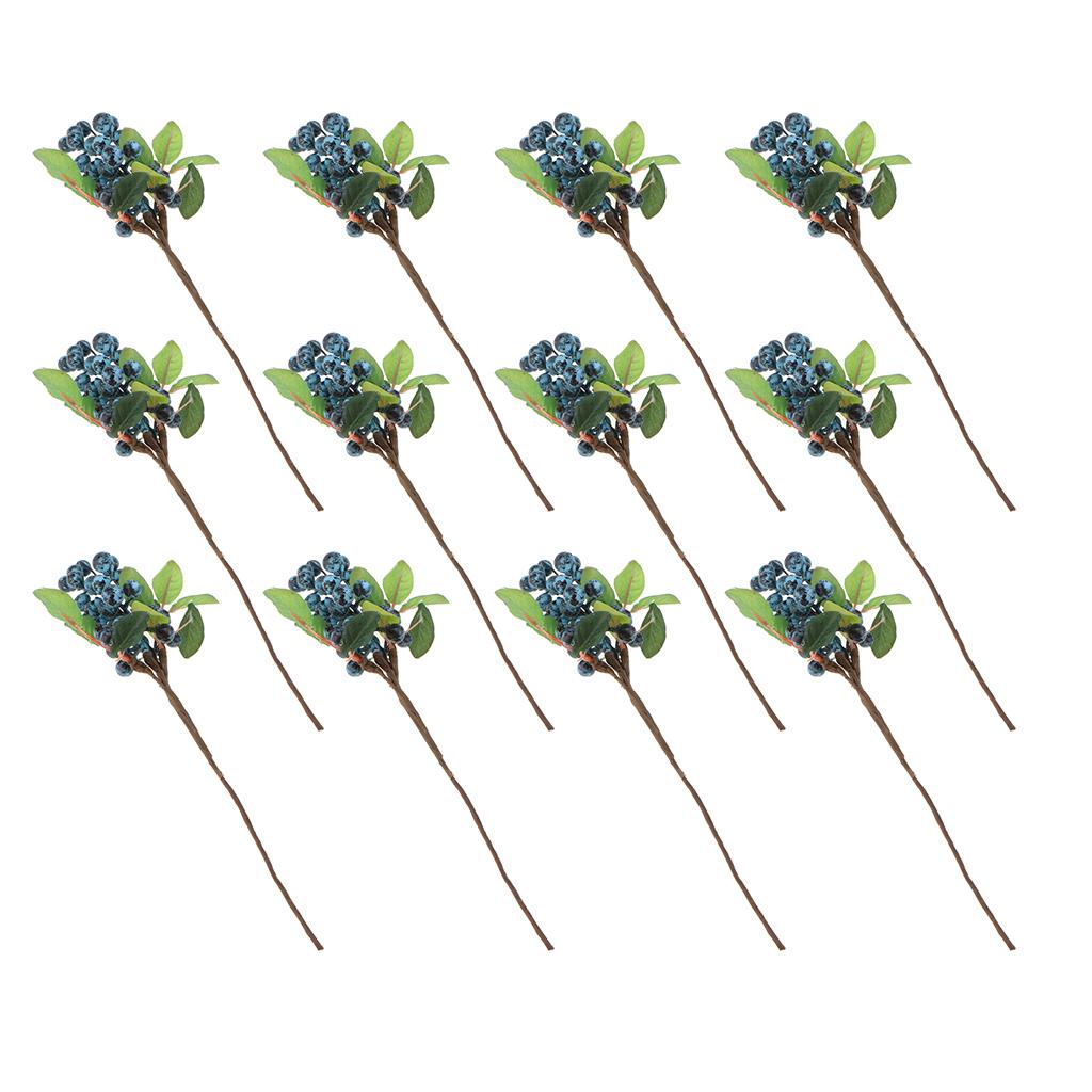 12x Plastic Artificial Fake Plant Fruit Berries Branches Home Decor Blue