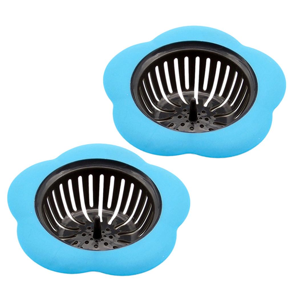 2pc Bath Drain Shower Tub Strainer Cover Sink Trap Basin Stopper Filter Blue