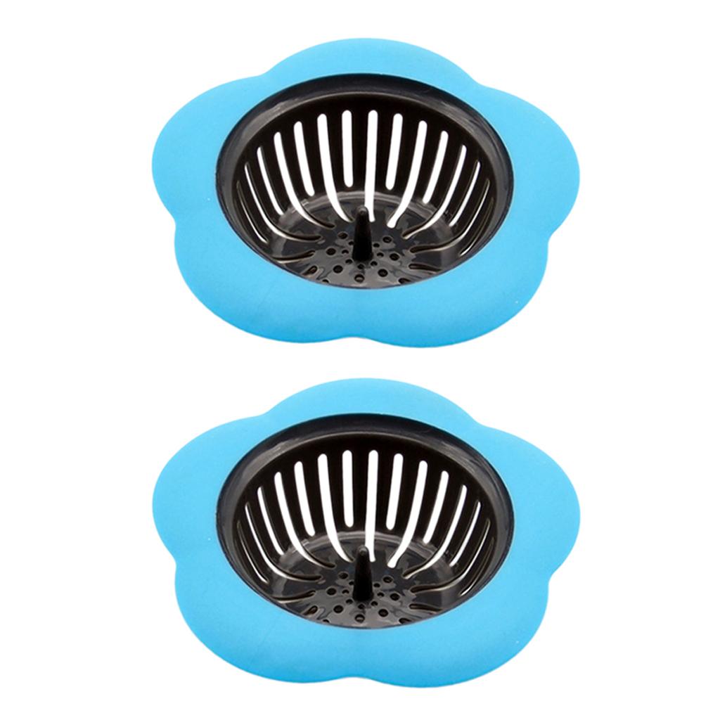 2pc Bath Drain Shower Tub Strainer Cover Sink Trap Basin Stopper Filter Blue