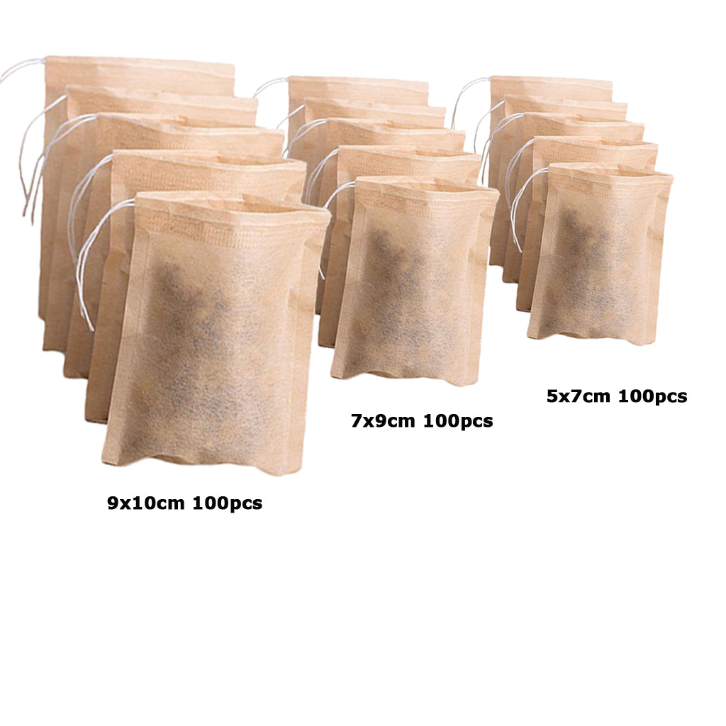 300Pcs Empty Tea Filter Bags Loose Herbs Teabag Drawstring 5x7,7x9,9x10cm