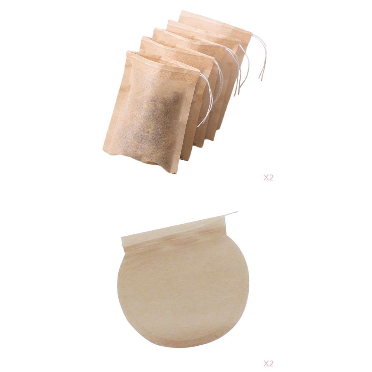 200Pcs Empty Tea Filter Bags Loose Herbs Teabag with Drawstring 2 Shapes