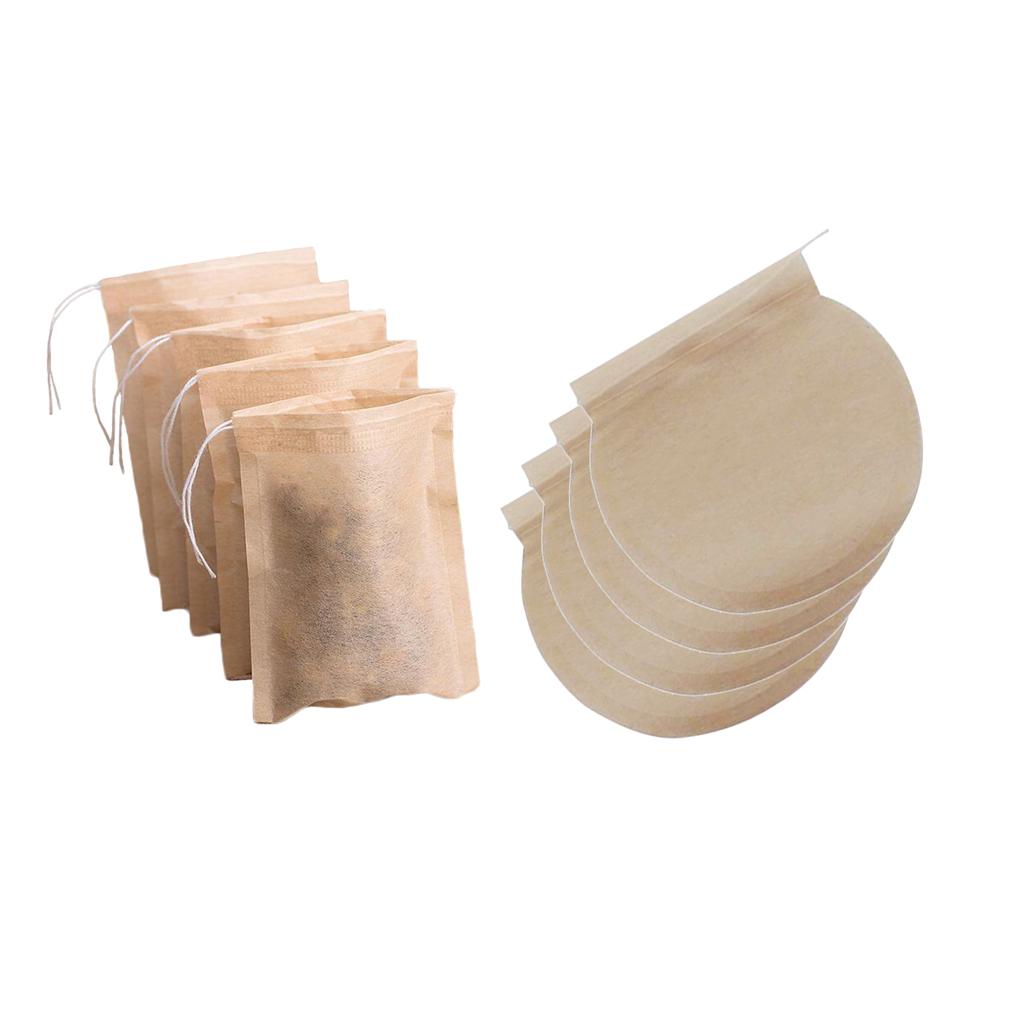 200Pcs Empty Tea Filter Bags Loose Herbs Teabag with Drawstring 2 Shapes