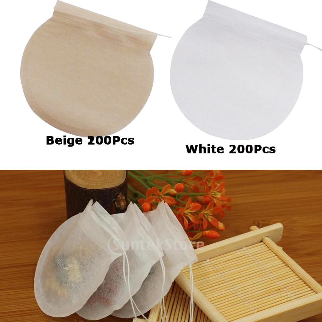 400Pcs Round Empty Tea Filter Bags Loose Herbs Teabag Beige&White