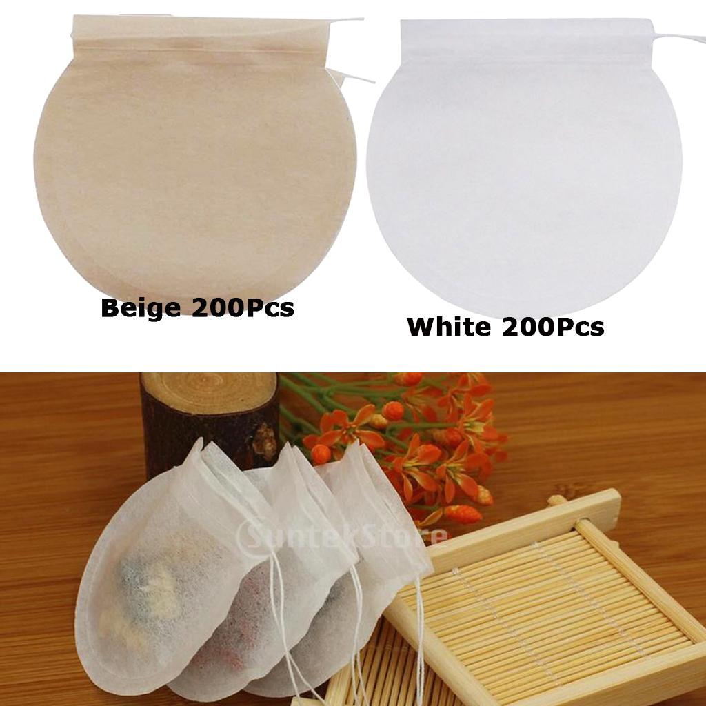 400Pcs Round Empty Tea Filter Bags Loose Herbs Teabag Beige&White
