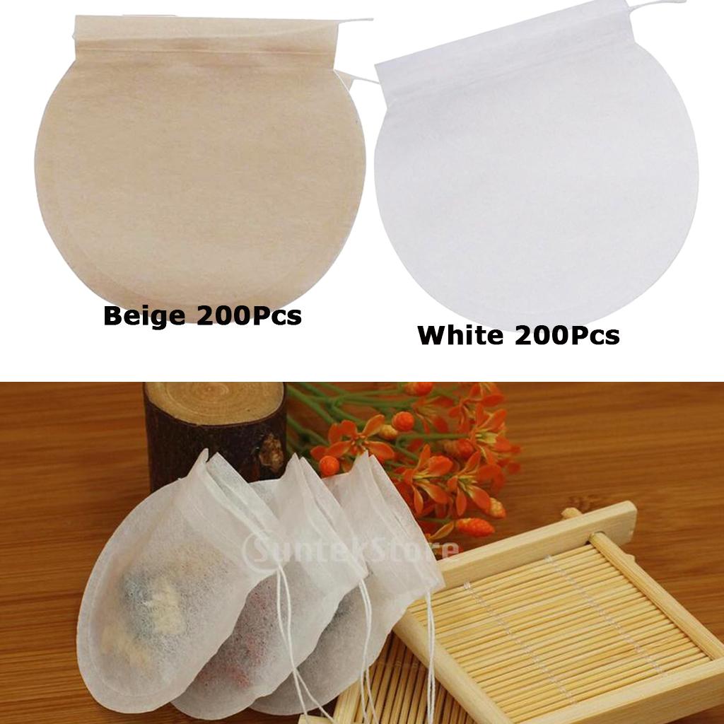 400Pcs Round Empty Tea Filter Bags Loose Herbs Teabag Beige&White