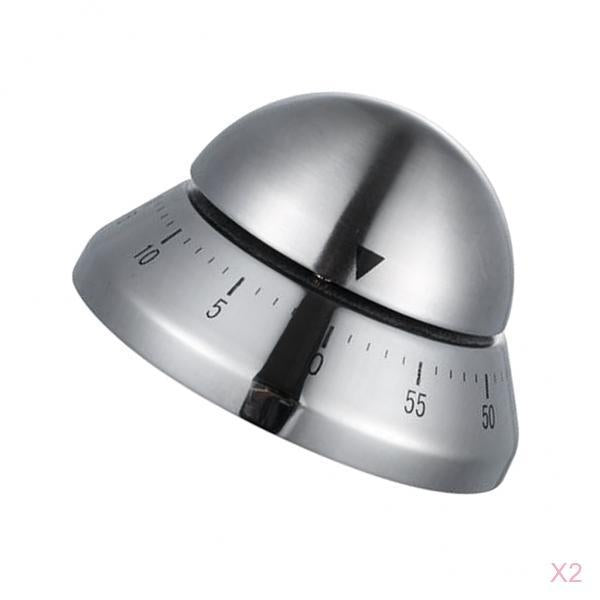 2x Stainless Steel 60min Clock Kitchen Timer UFO Round Mechanical Reminder