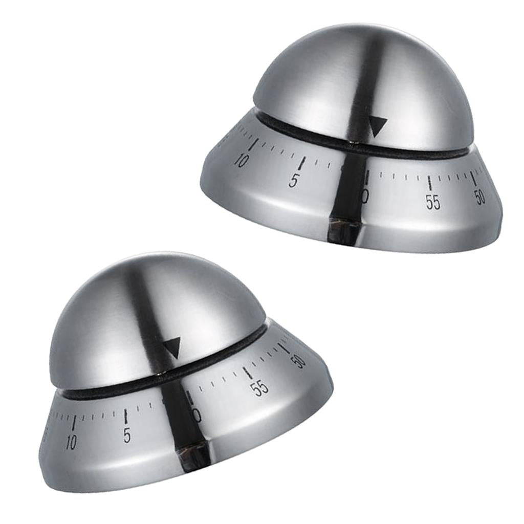 2x Stainless Steel 60min Clock Kitchen Timer UFO Round Mechanical Reminder