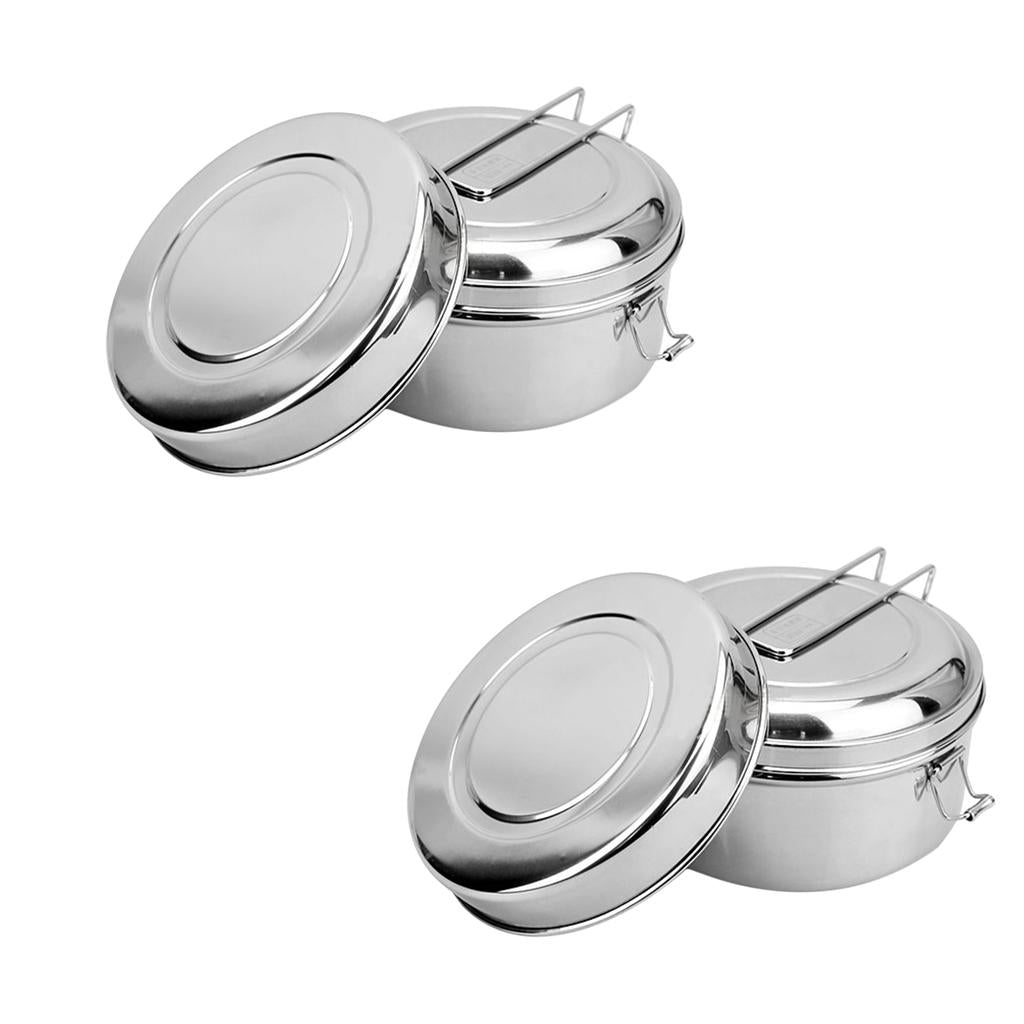 2x Stainless Steel Lunch Bags Round Lunch Box Food Bento Container Large