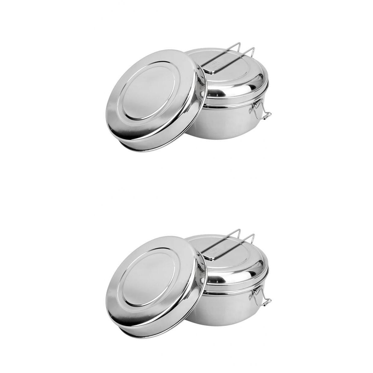 2x Stainless Steel Lunch Bags Round Lunch Box Food Bento Container Small