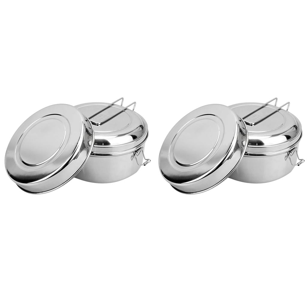 2x Stainless Steel Lunch Bags Round Lunch Box Food Bento Container Small