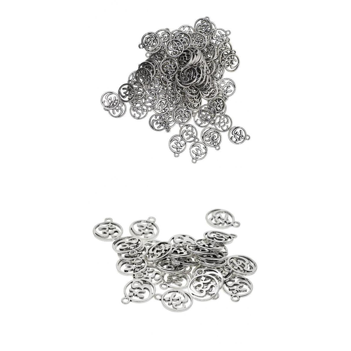 130Pcs Tibetan Silver Hollow Out OM Yoga Round Charm Pendant Necklace Making