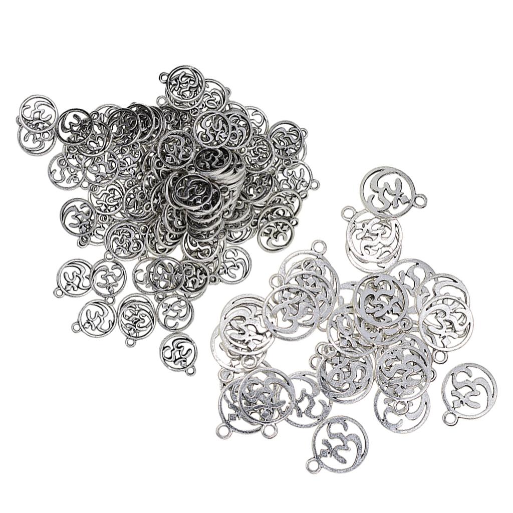 130Pcs Tibetan Silver Hollow Out OM Yoga Round Charm Pendant Necklace Making