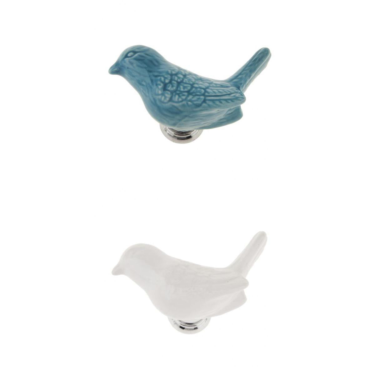 2x Creative Bird Ceramic Drawer Cabinet Cupboard Door Pull Handle Knob Blue