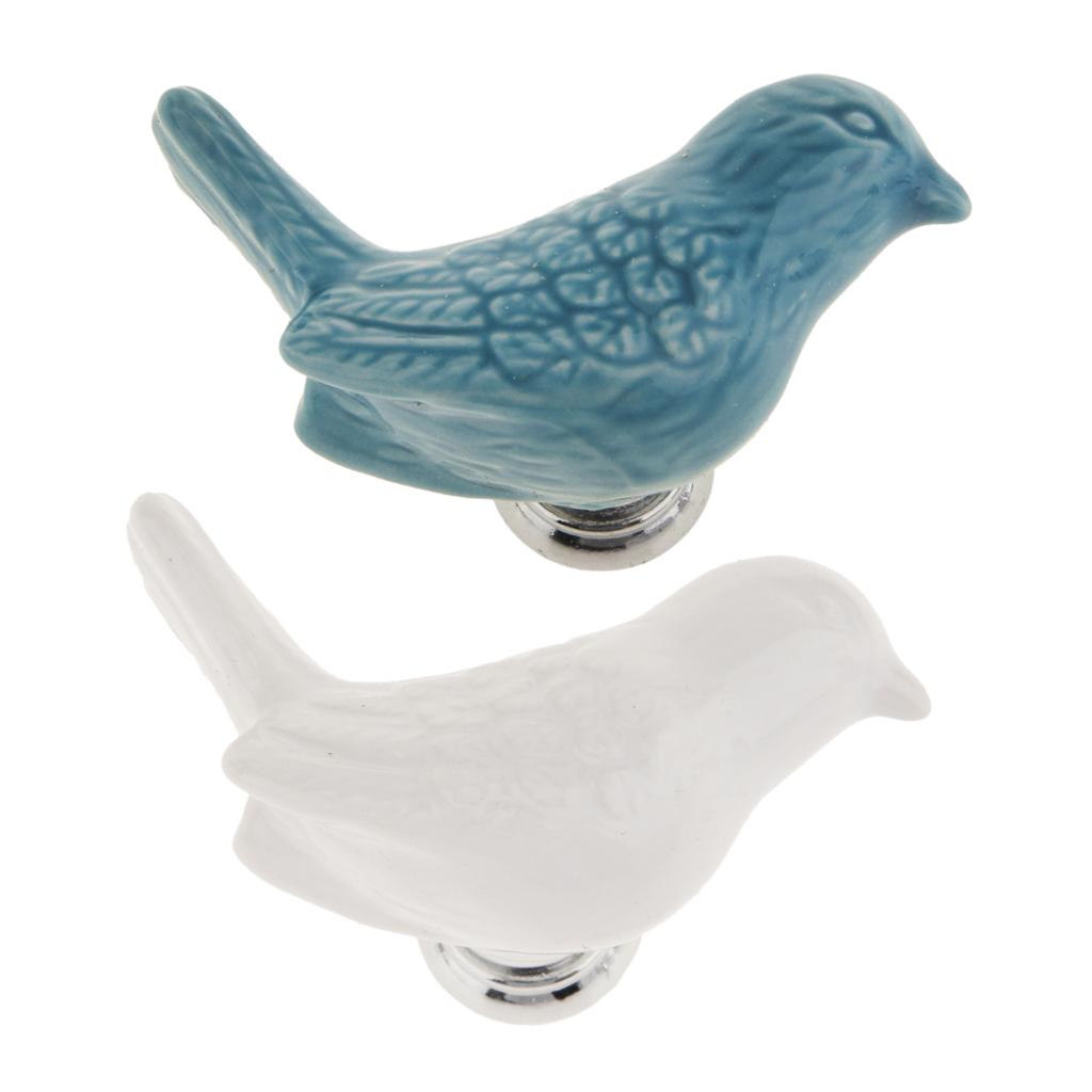 2x Creative Bird Ceramic Drawer Cabinet Cupboard Door Pull Handle Knob Blue
