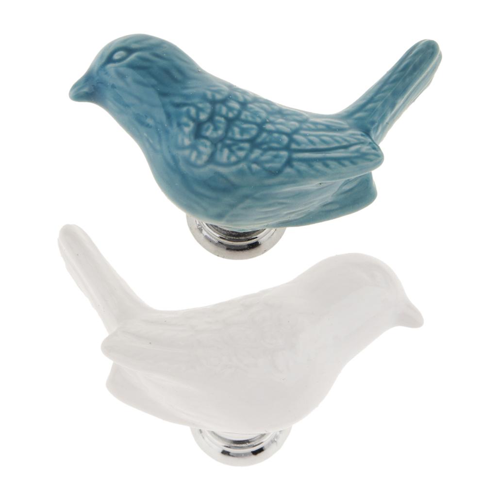 2x Creative Bird Ceramic Drawer Cabinet Cupboard Door Pull Handle Knob Blue