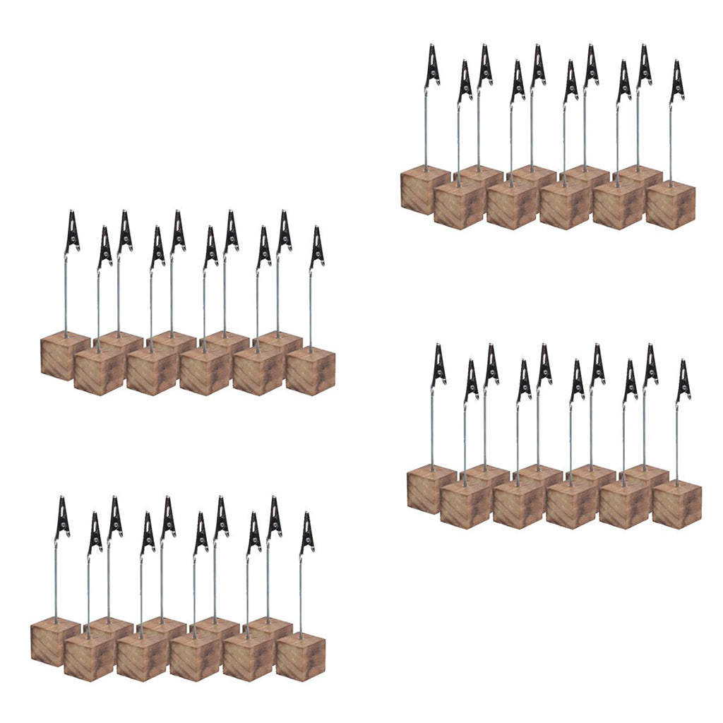 40x Rustic Fire Scar Wooden Base Wire Photo Clip Wedding Table Card Holder