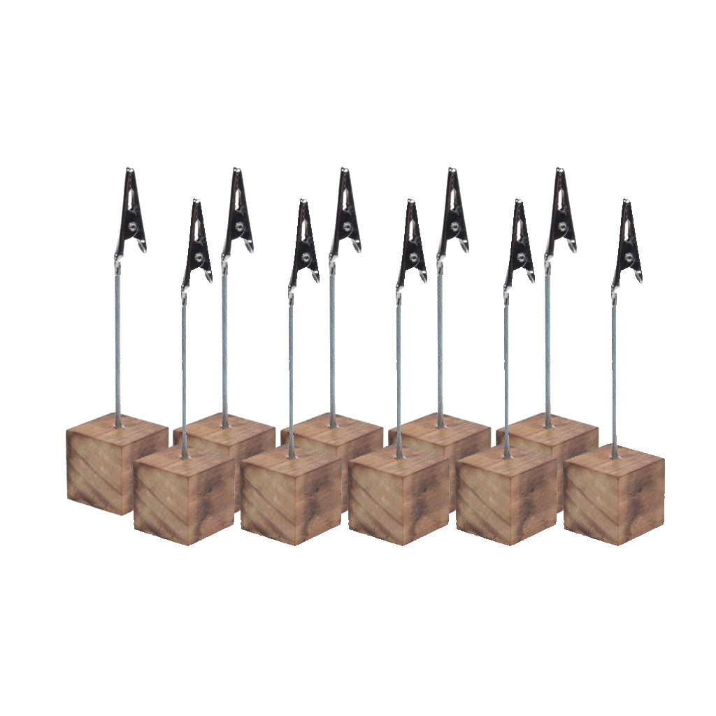 40x Rustic Fire Scar Wooden Base Wire Photo Clip Wedding Table Card Holder