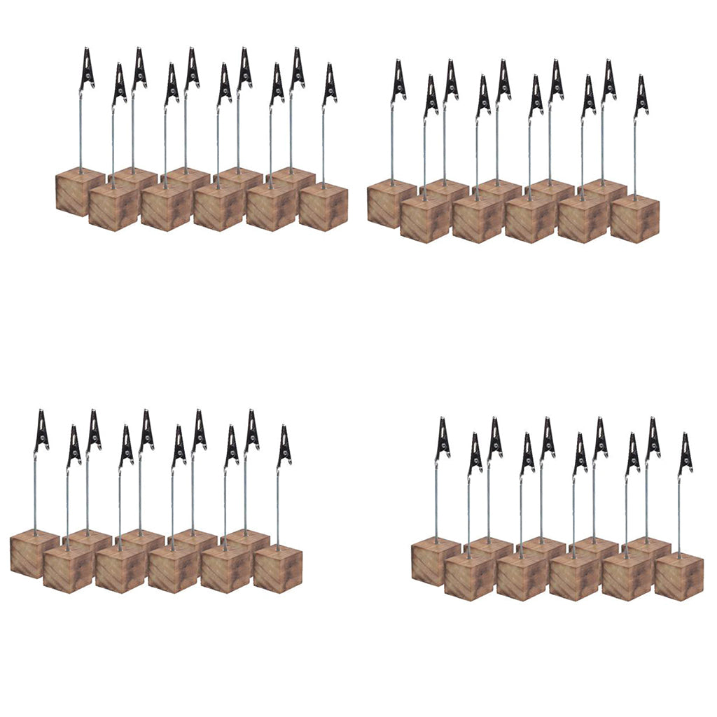 40x Rustic Fire Scar Wooden Base Wire Photo Clip Wedding Table Card Holder
