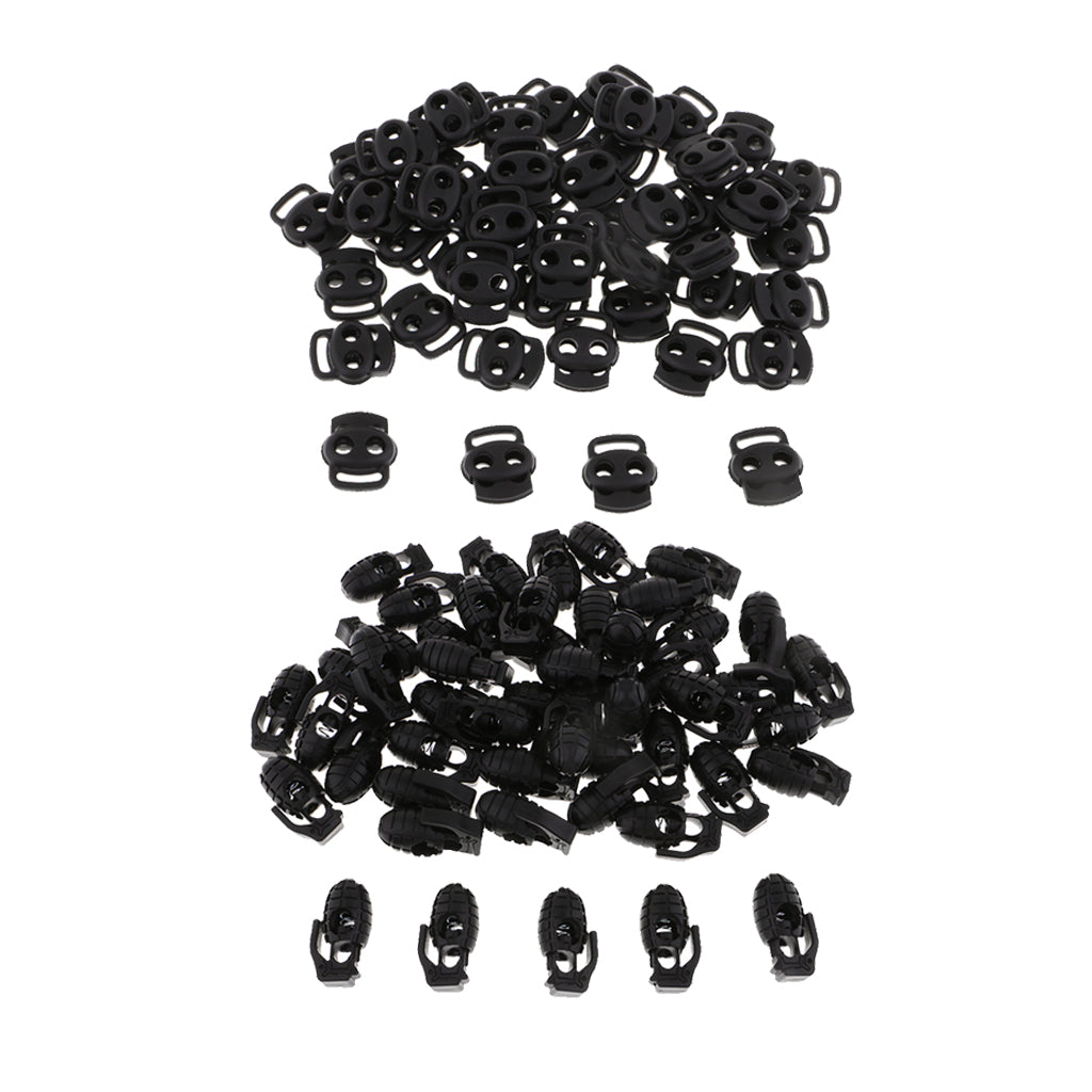 100pcs Plastic Hand Grenade/Bean Shape Toggle Spring Clasp Stop Cord Locks