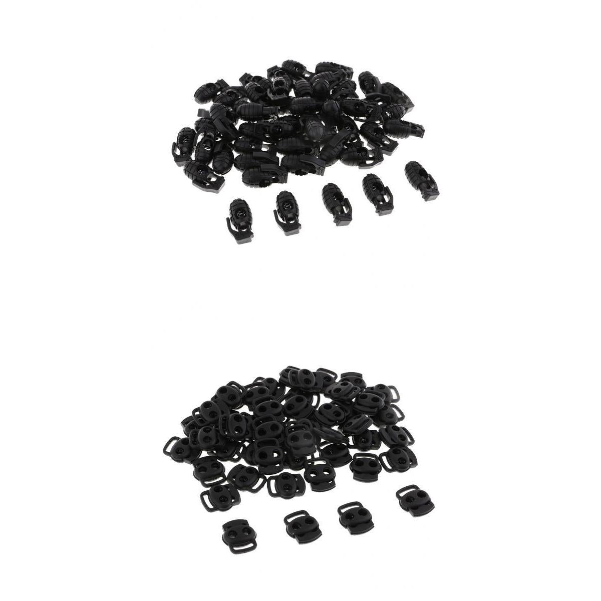100pcs Plastic Hand Grenade/Bean Shape Toggle Spring Clasp Stop Cord Locks